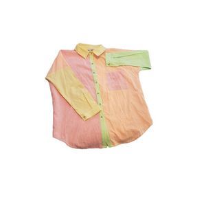 Colorblock Pastel Button-Up Shirt - Pink, Yellow & Green
